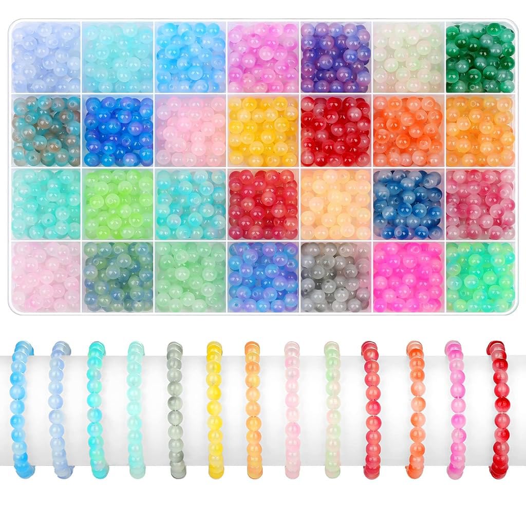 SANNIDHI 1400Pcs 6mm Glass Beads for Bracelet Making, Crystal Beads for Jewellery Making Kit, 28 Colors Gradient Glass Round Beads for Women Girls Earring Necklace Making DIY Crafts SANNIDHI 1400Pcs 6mm Glass Beads for Bracelet Making, Crystal Beads for Jewellery Making Kit, 28 Colors Gradient Glass Round Beads for Women Girls Earring Necklace Making DIY Crafts